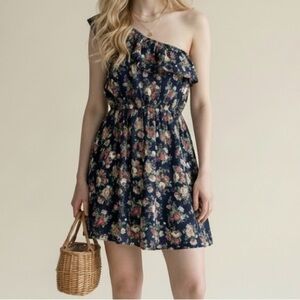 Vintage Y2K Floral Ruffle asymmetrical Mini dress Cottagecore boho spring